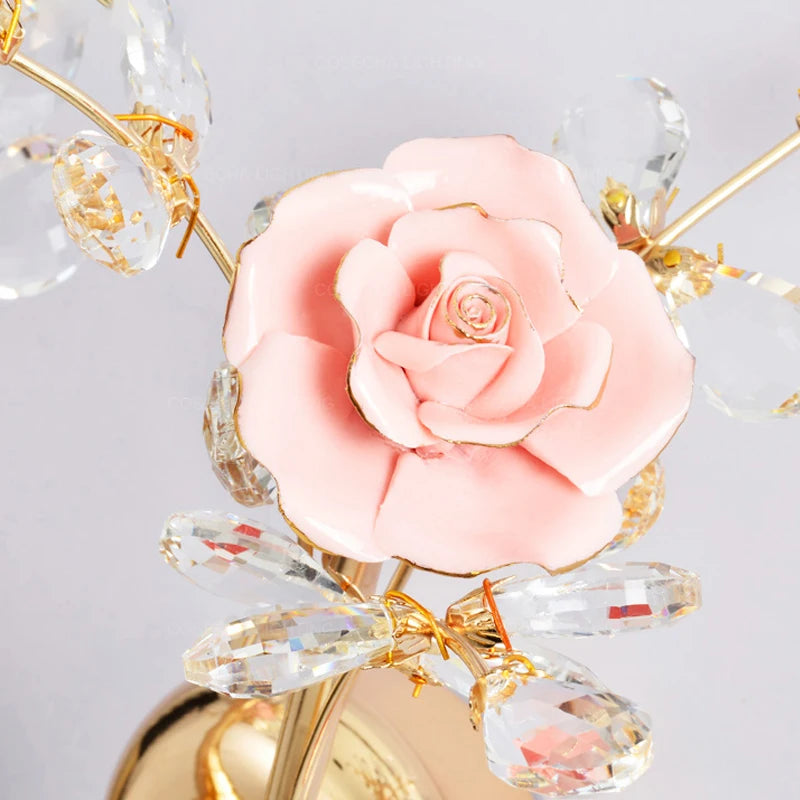 applique murale dorée en cristal et céramique à fleurs de luxe