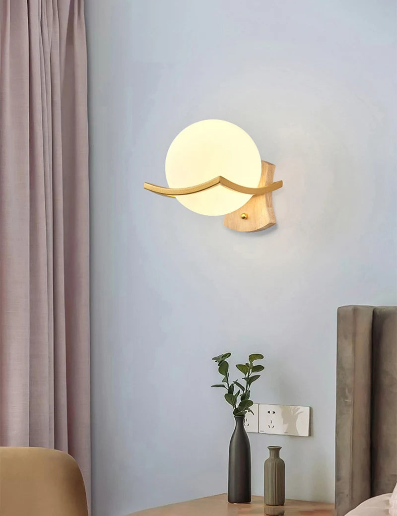 applique murale moderne en bois design lumineux décoratif en forme de lune