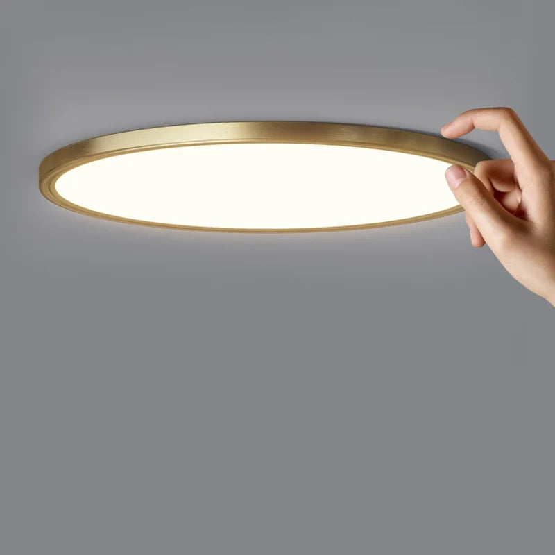 plafonnier led rond minimaliste en cuivre pour allée couloir