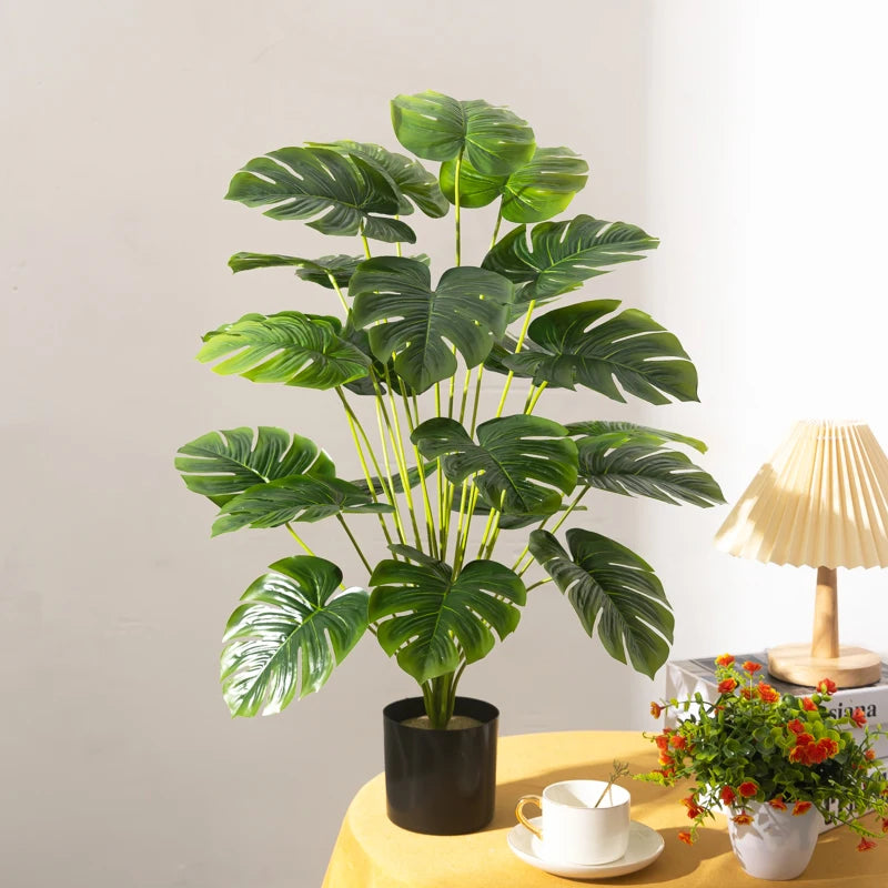 arbre tropical artificiel grandes feuilles de monstera en pot décoratif