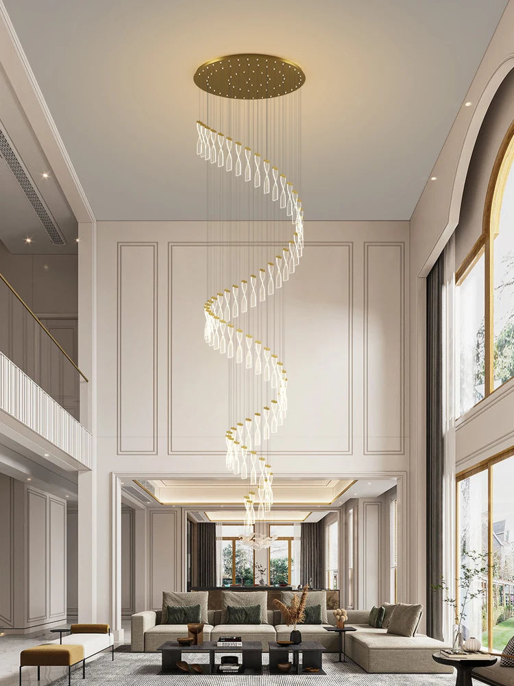 lampe longue moderne design spirale pour intérieur hôtel et hall