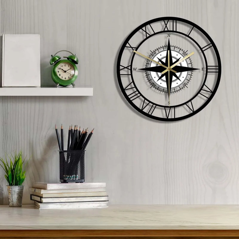 horloge murale silencieuse avec boussole et carte nautique