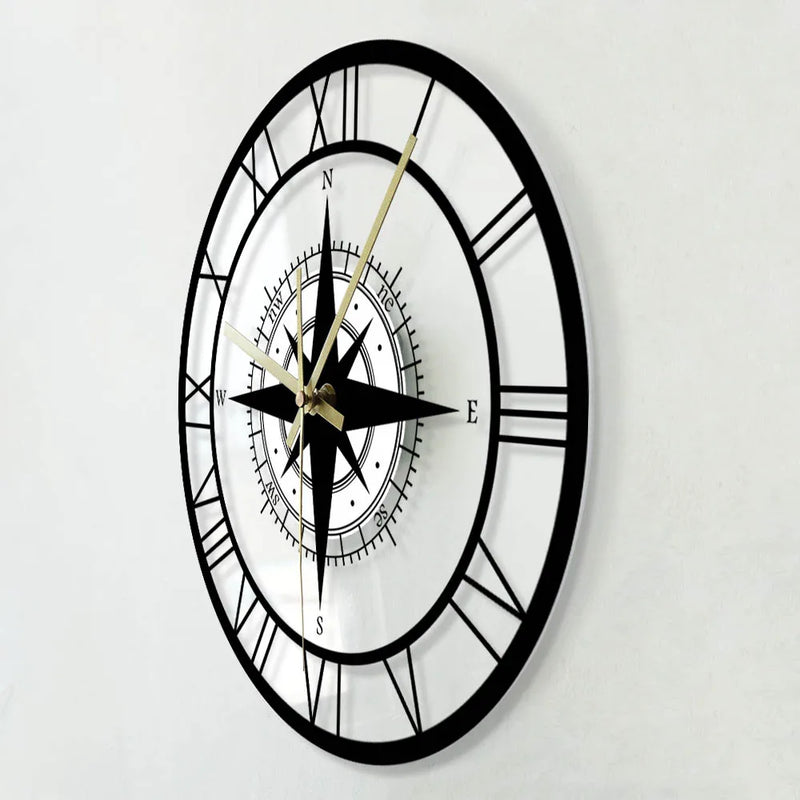 horloge murale silencieuse avec boussole et carte nautique