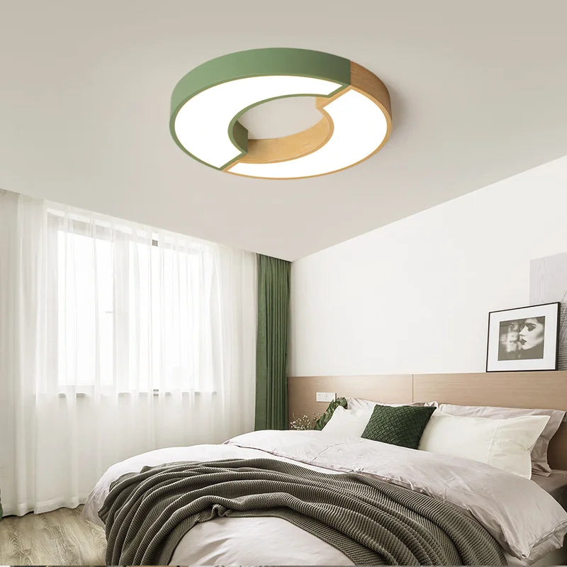 plafonnier led rond en bois design nordique minimaliste