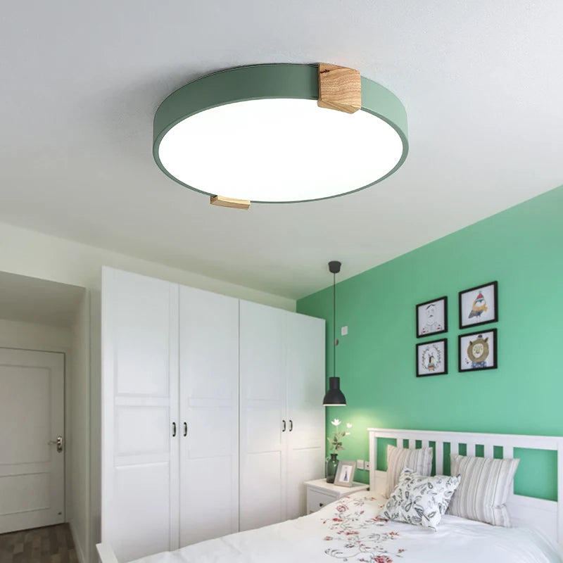 plafonnier led rond nordique en fer et bois décoratif créatif