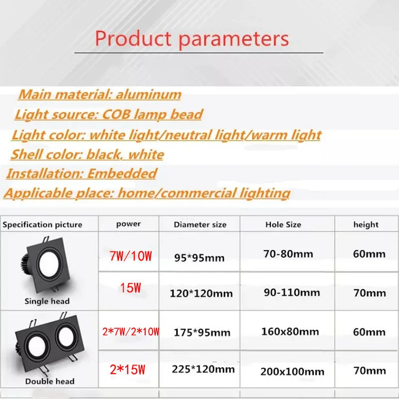 spot led encastrable à intensité variable pour décoration