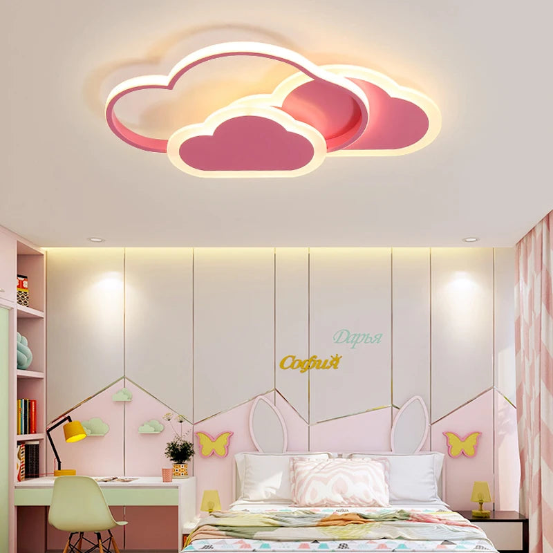 Plafond moderne à LEDs lampe créative nuage blanc chambre éclairage dessin animé chambre d'enfants enfant lire étude rose décoration lumière