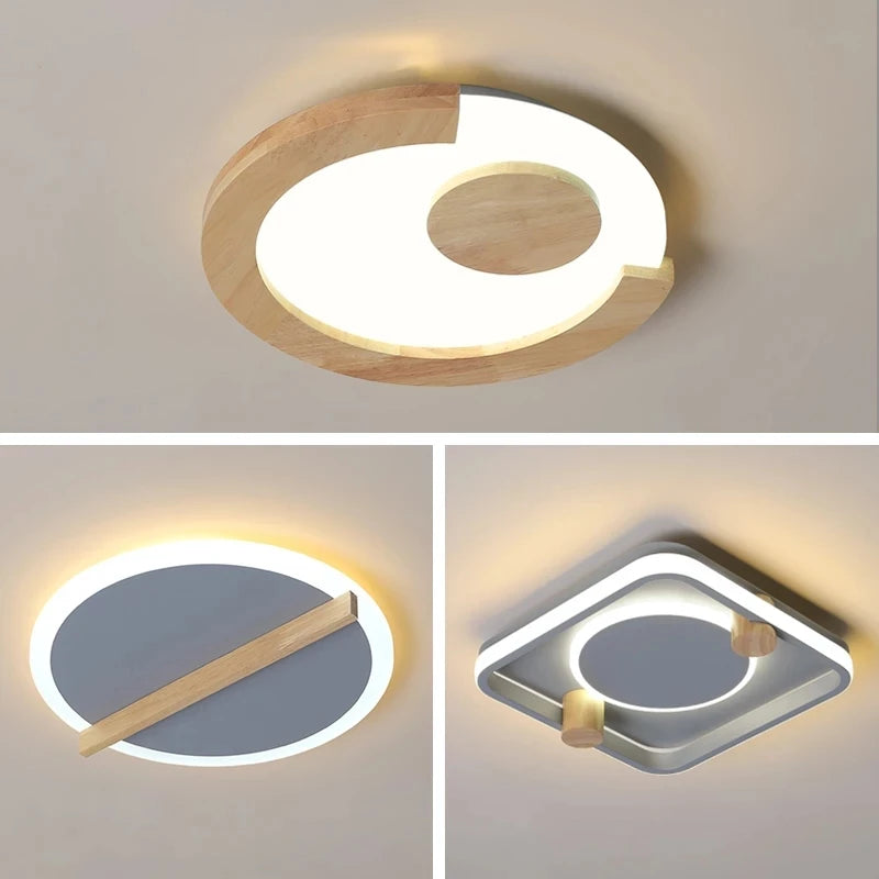 lustre led moderne en fer et bois pour intérieur minimaliste