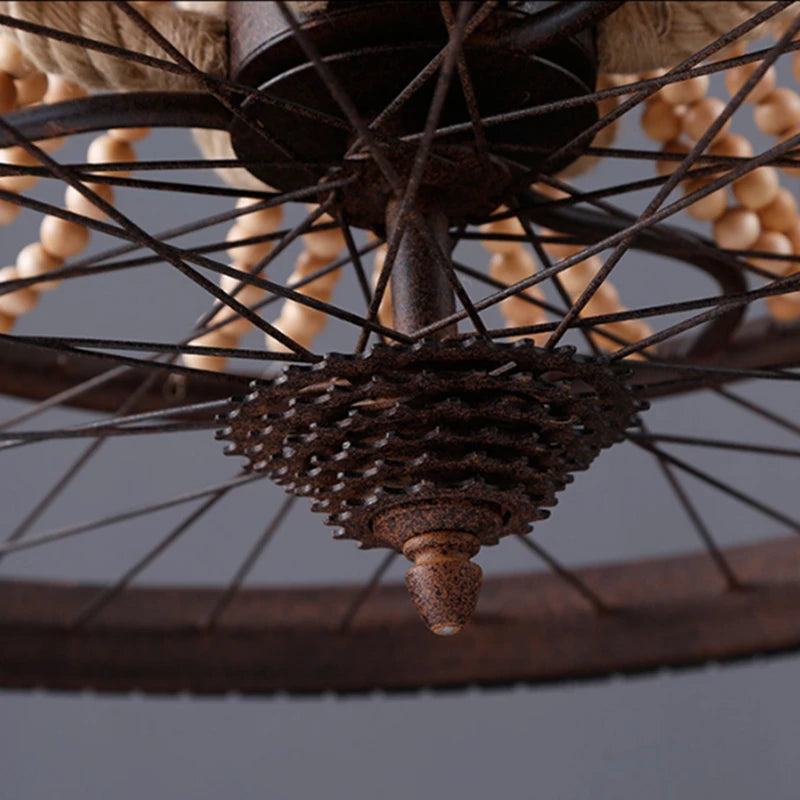 suspension rétro en forme de roue de vélo avec perles en bois