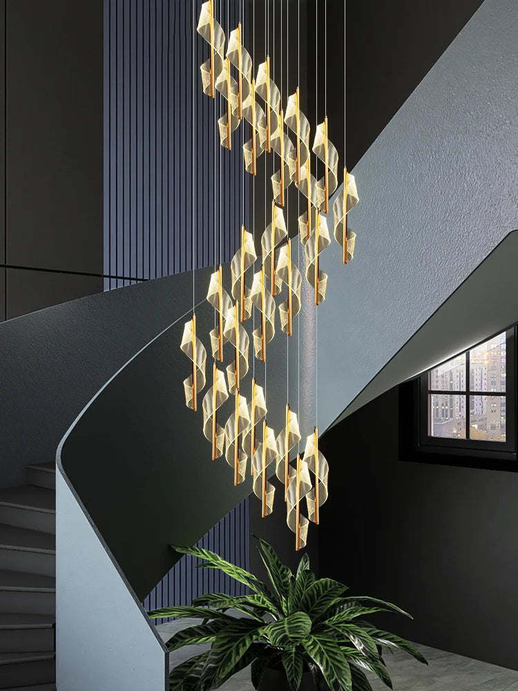 lustre led moderne spirale longue ligne nordique duplex luxueuse