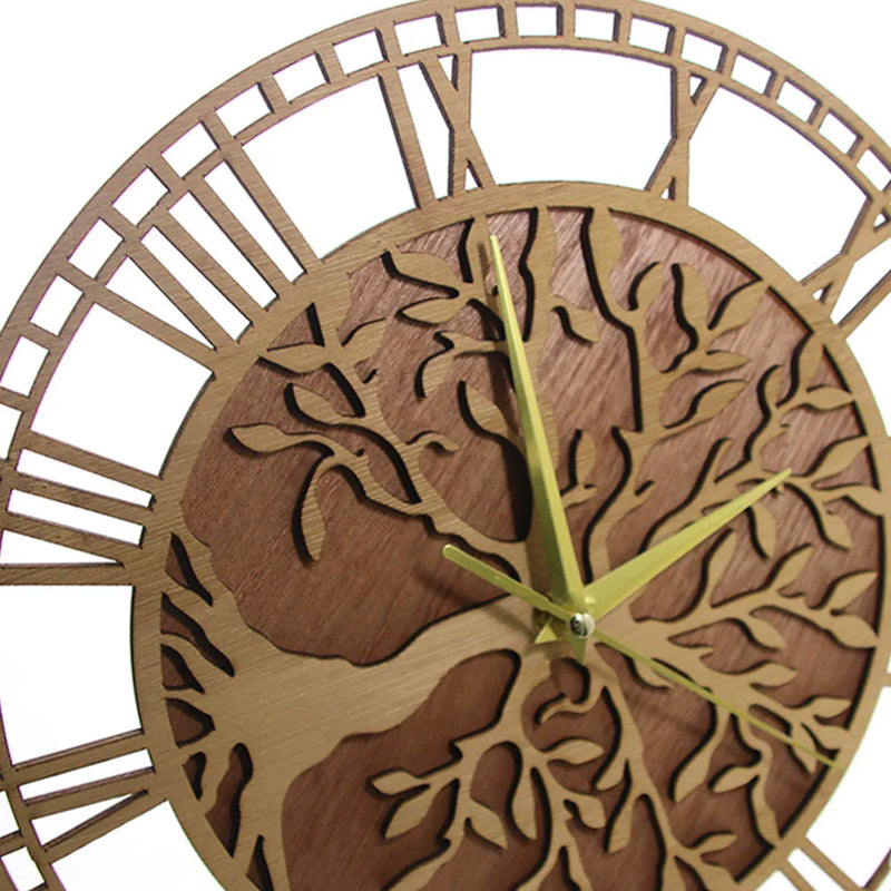 horloge murale en bois arbre de vie style ferme décorative et silencieuse