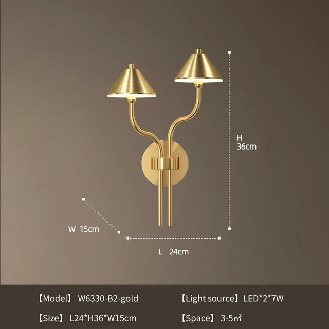 applique murale à led en forme de champignon en cuivre moderne