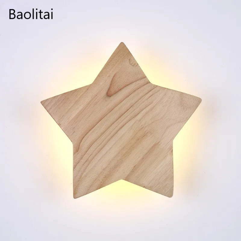 applique murale led étoile en bois art créatif moderne japonais coréen