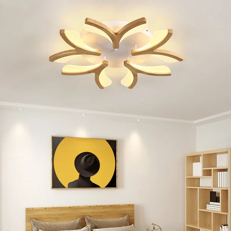 plafonnier led nordique en bois massif simple moderne