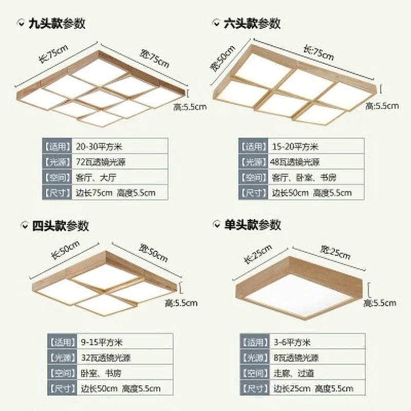 plafonnier à led en bois avec télécommande pour éclairage intérieur