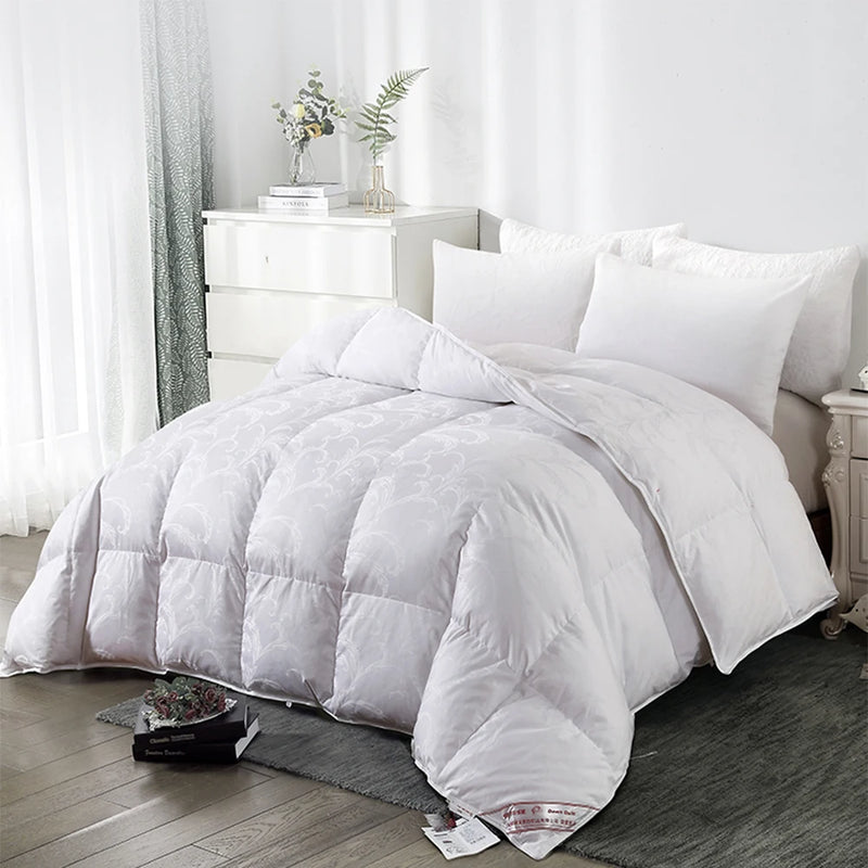 couette d'hiver en duvet de canard king size satin jacquard et coton