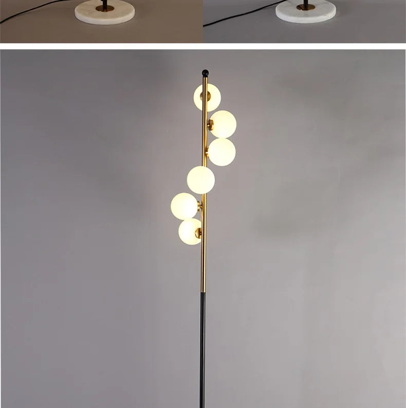 (16mai) Lampadaire moderne LED barre dorée avec globes en verre Inti