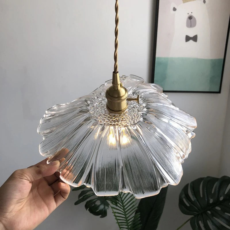 suspension fleur moderne led en verre et laiton nordique