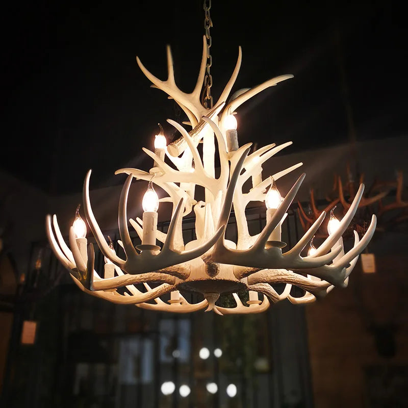 lustre rustique en bois de cerf pour décoration industrielle