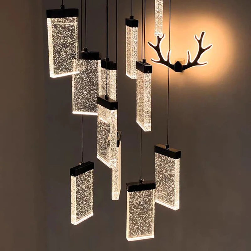 lustre en cristal design lumineux pour escalier et décoration intérieure