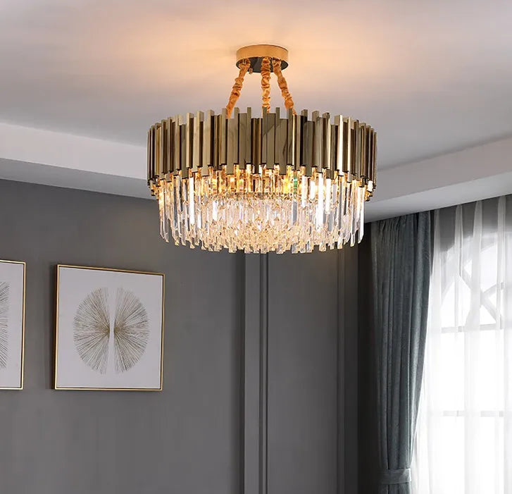 lustre en cristal doré design moderne avec éclairage led