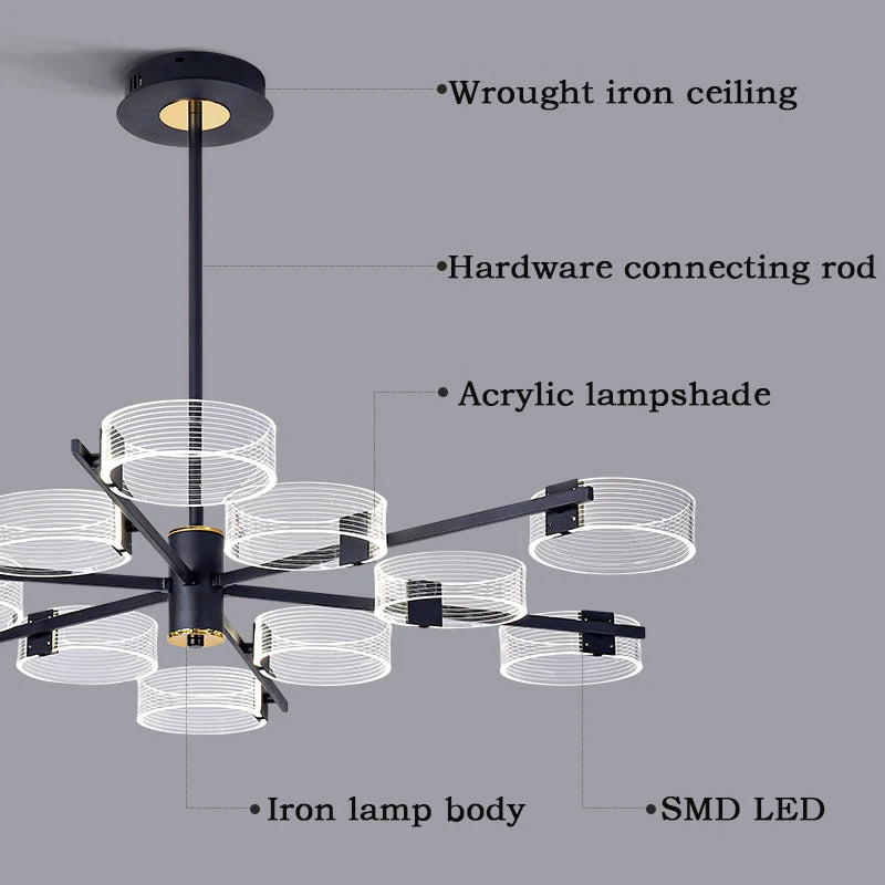 lustre industriel acrylique led pour éclairage intérieur décoratif