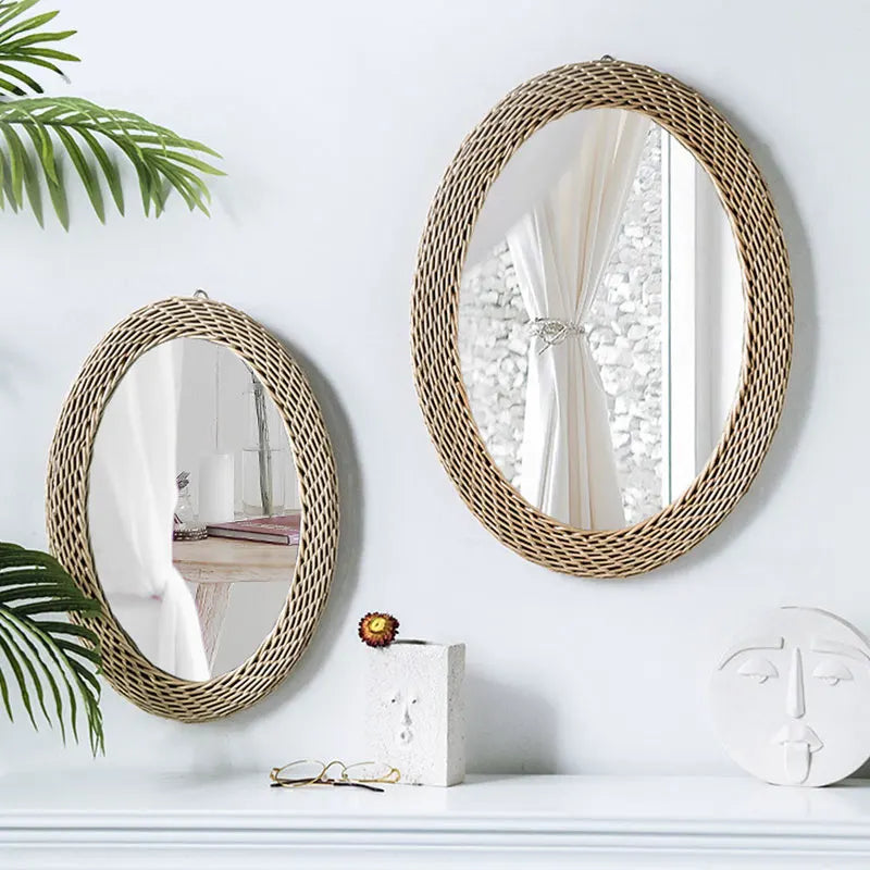 miroir en rotin japonais tissé à la main pour décoration moderne