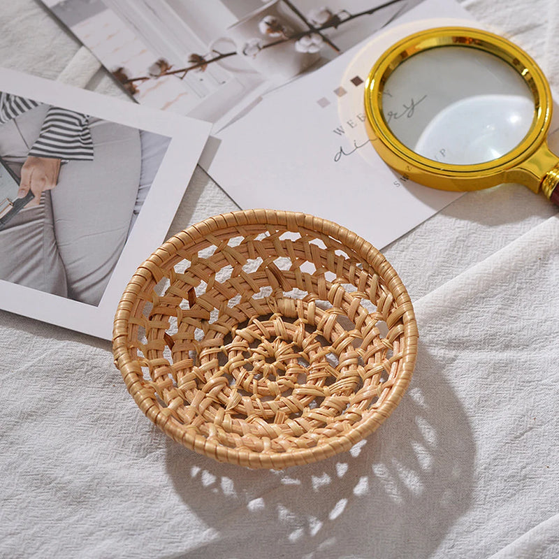 panier rond en rotin tressé pour rangement et pique-nique