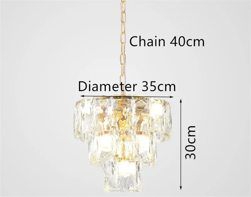 lustre rond en acier doré avec cristal et éclairage led intérieur