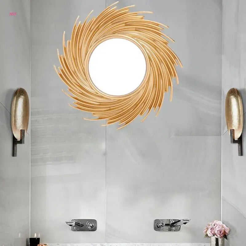 miroir décoratif en rotin en forme de soleil design moderne et élégant