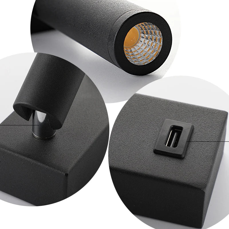 spot led rotatif moderne avec interrupteur en métal pour lecture