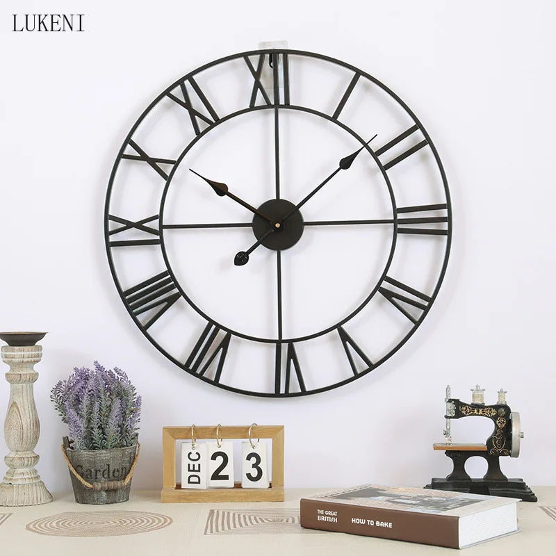 horloge murale ronde rétro 3D chiffres romains décoration intérieure