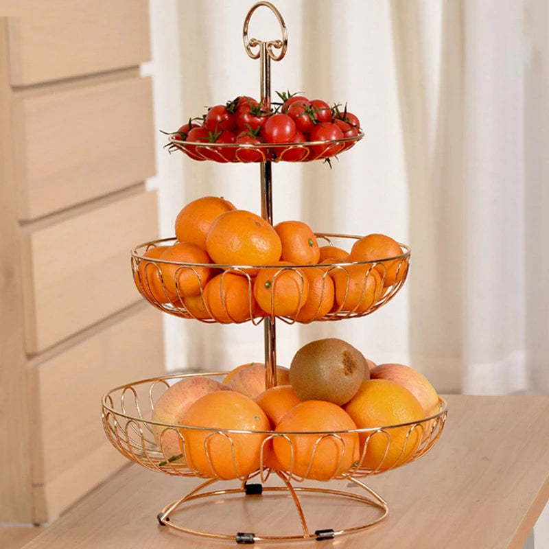 panier à fruits en fer à trois niveaux décoratif et pratique