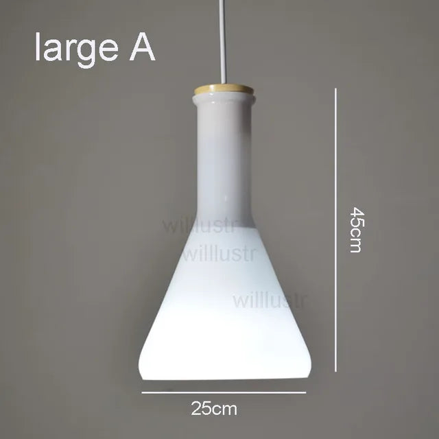 (mai80j) Suspension avec abat-jour en verre blanc style bouteille Nader