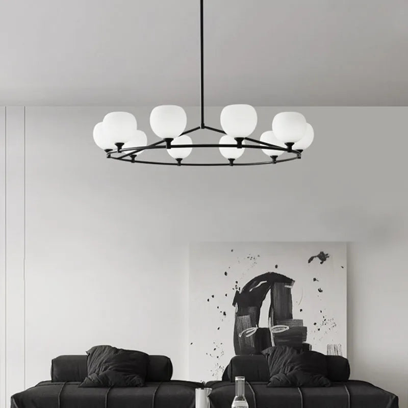 lustre en cuivre noir design moderne avec ampoule en verre blanc