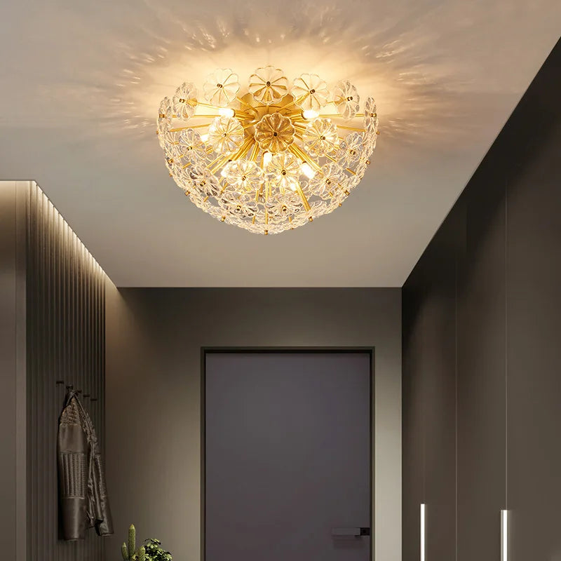 lustre cristal pissenlit cuivre suspension à led décorative