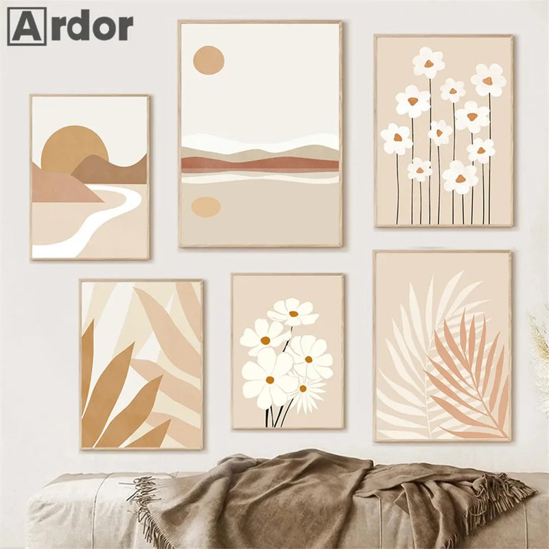 Tableau affiche abstraite boho avec feuille de palmier pour décoration moderne