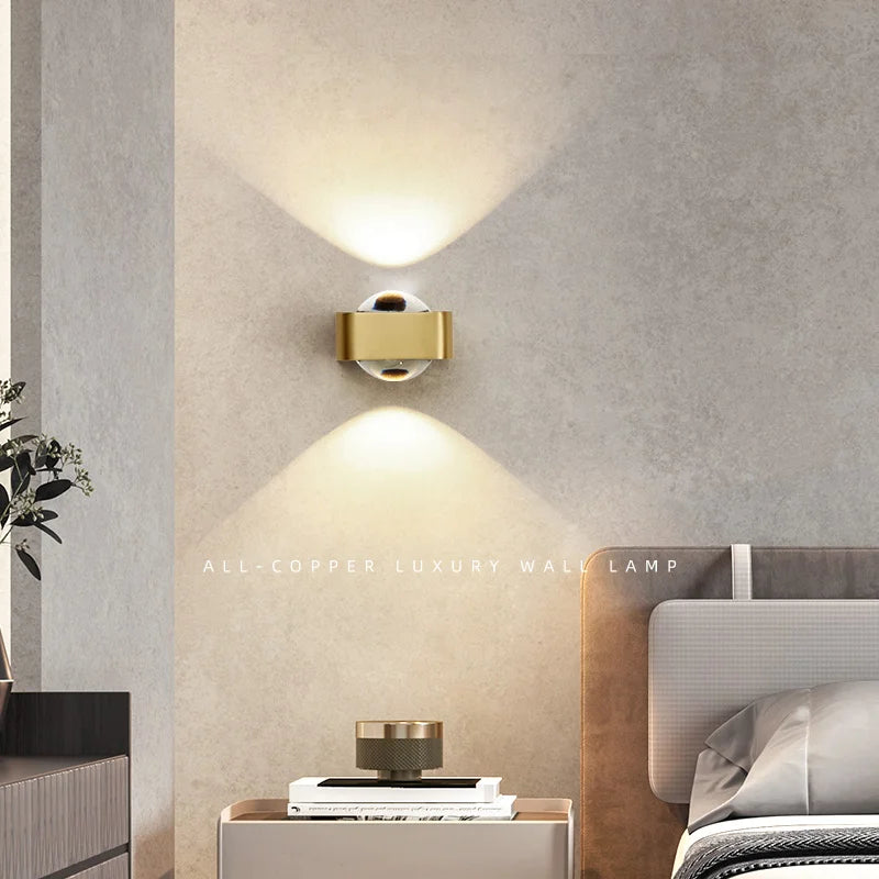 applique murale carré cuivre moderne led double tête luxe