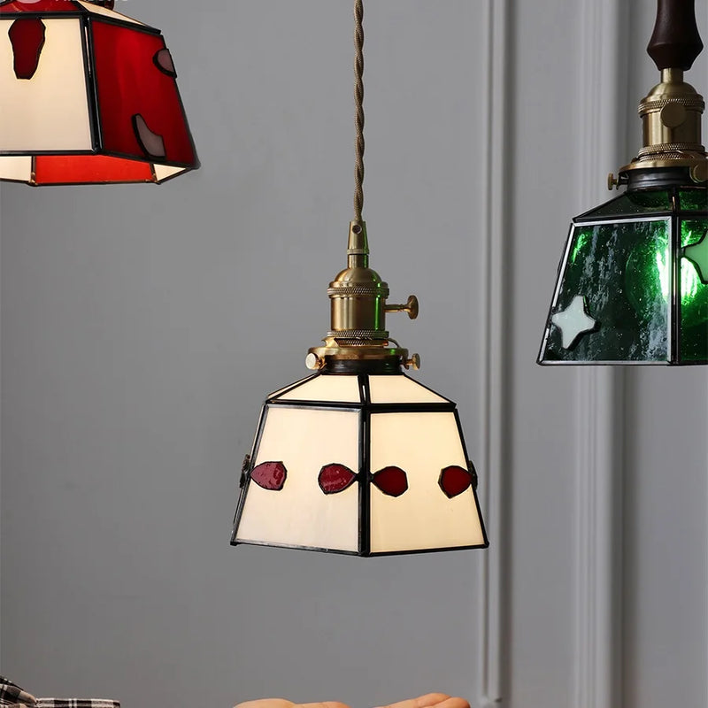 lampe à main vintage nordique avec verre coloré et cuivre
