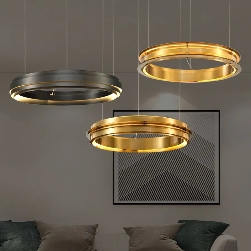 lustre led italien post-moderne avec anneau de suspension