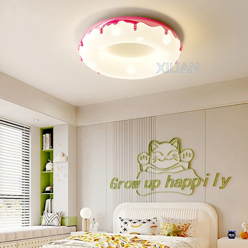 Macron Coloful Donuts Lamp 42cm 52cm Bedroom Ceiling Light White Pink Green Coffee Children‘s Room Chandelier Lights Indoor LED