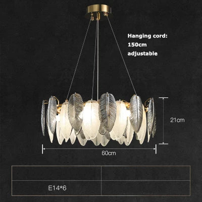 lustre suspendu led art déco avec plumes blanches et grises