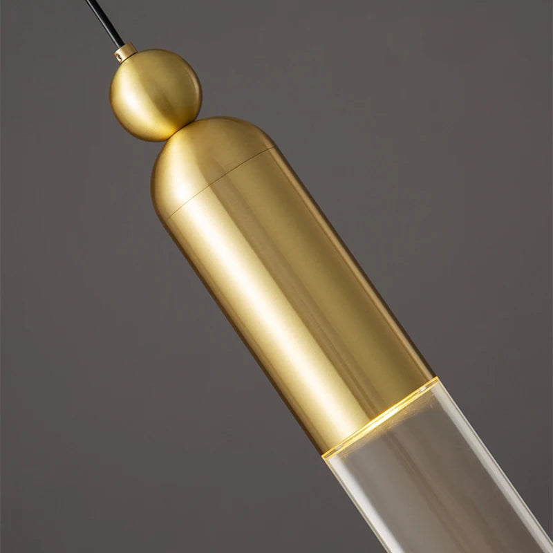 lustre led cylindrique en cuivre et acrylique transparent