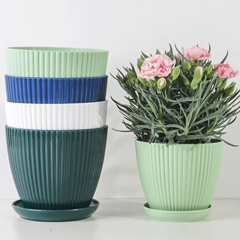 pots de jardin multicolores avec plateau pour semis de fleurs