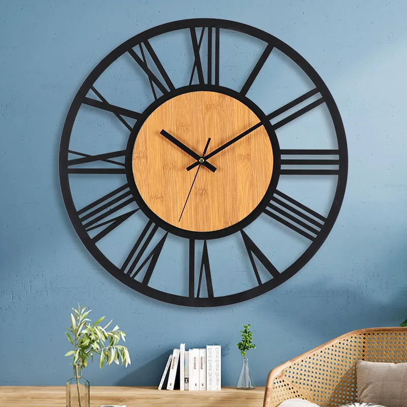 grande horloge murale 3d nordique rétro chiffres romains décorative silencieuse