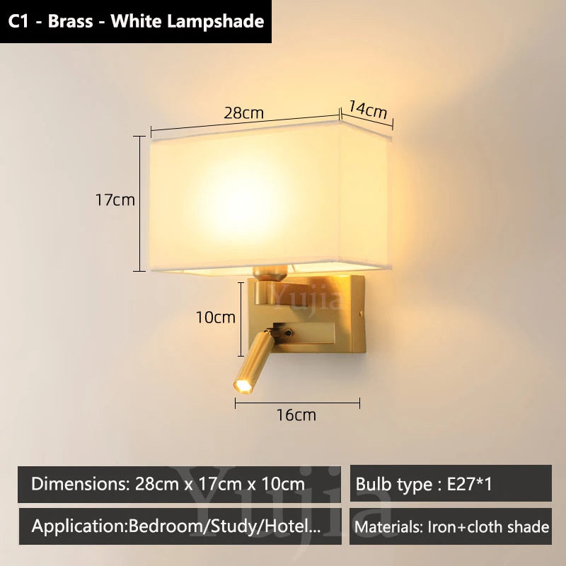 applique murale moderne abat jour tissu avec spot réglable 360 degrés