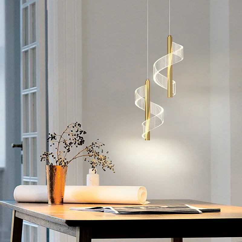 lustre moderne nordique twist light en acrylique pour intérieur élégant