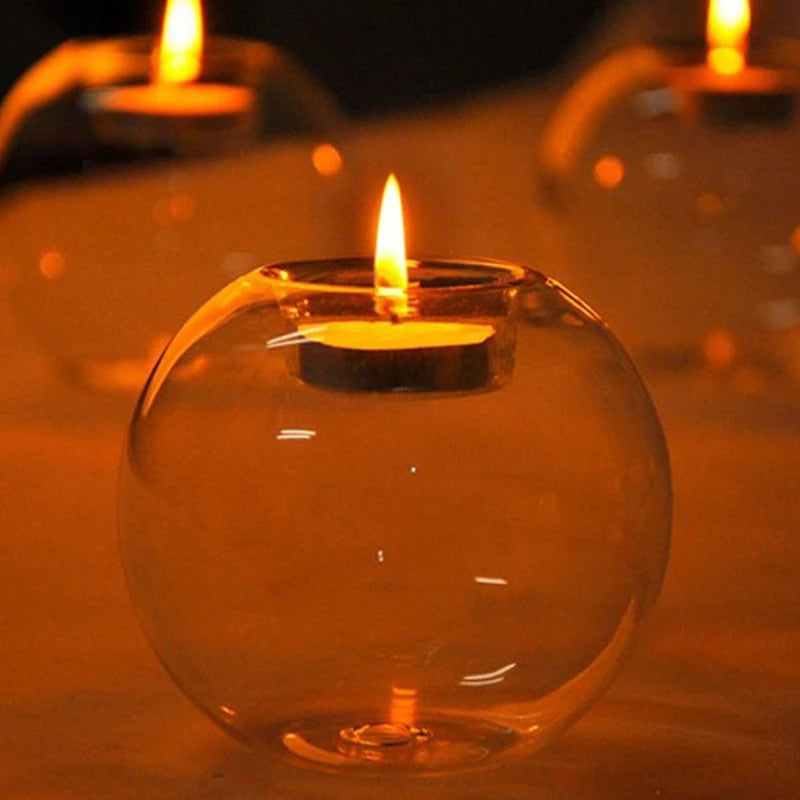 bougeoir en verre rond pour décorations de fêtes et événements