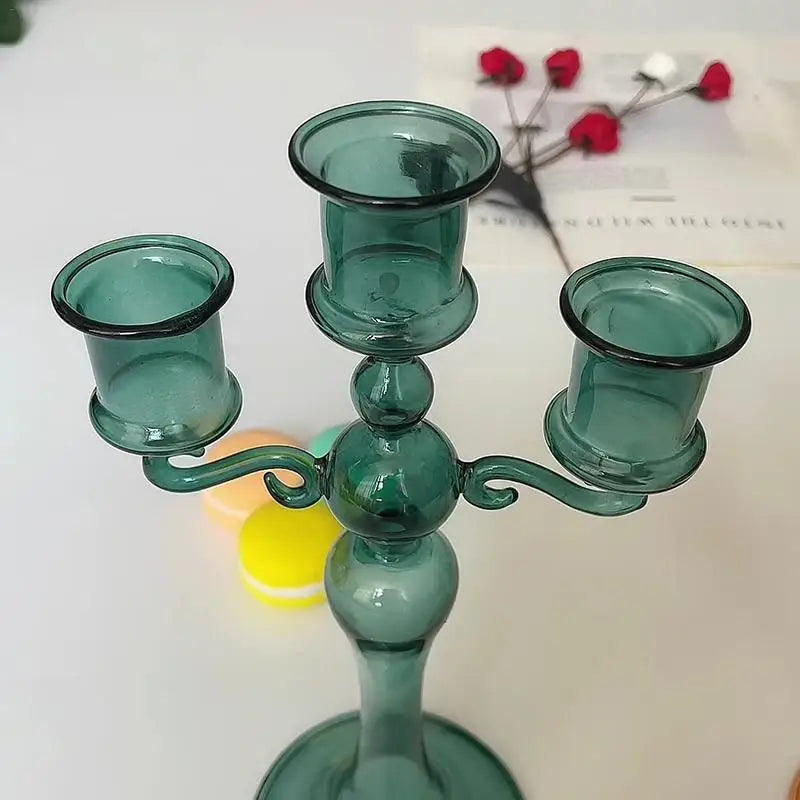 bougeoirs rétro à trois têtes en verre pour décoration intérieure