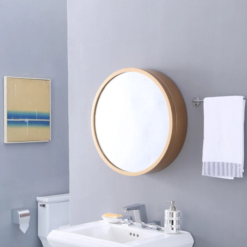 miroir rond lumineux avec cadre en bois tactile